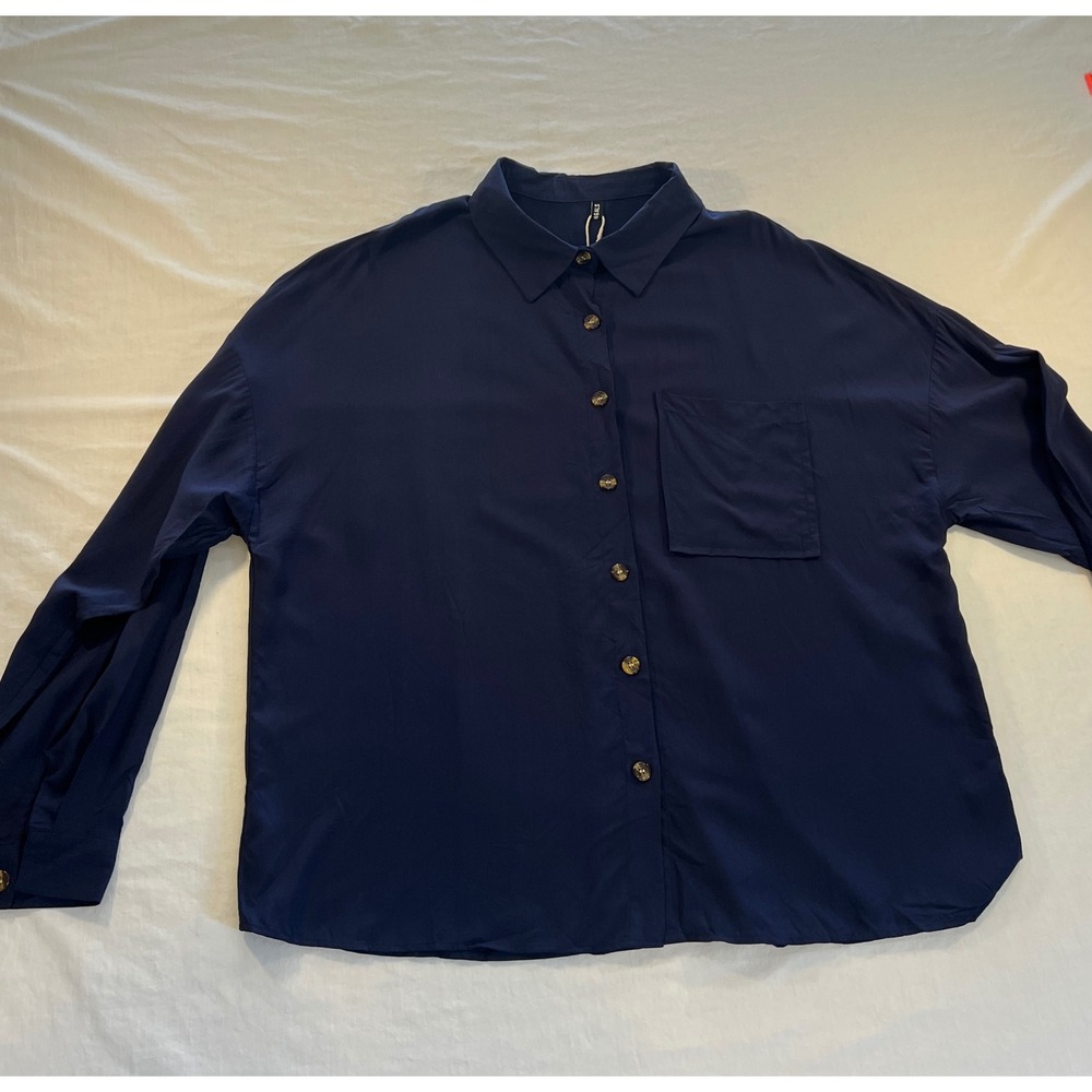 Flamingals Navy Blue Rayon Button Down Shirt Oversized Blouse 2XL NWT 258351KR